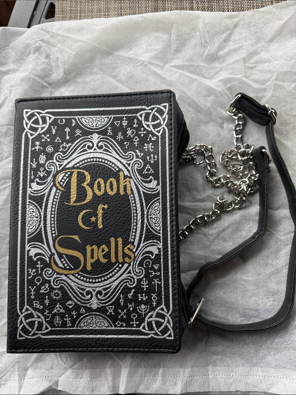 Black 'Book of Spells' Crossbody purse with Chain Strap Halloween-witch costume